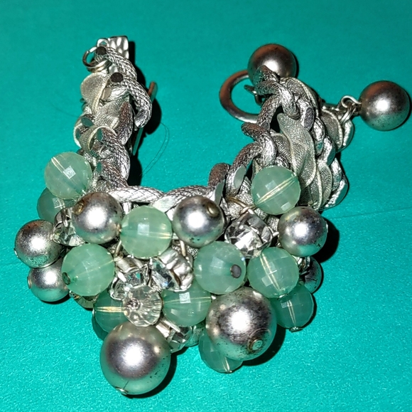 HP Aqua & Silver Bead Braided Cluster Bracelet - Picture 2 of 14